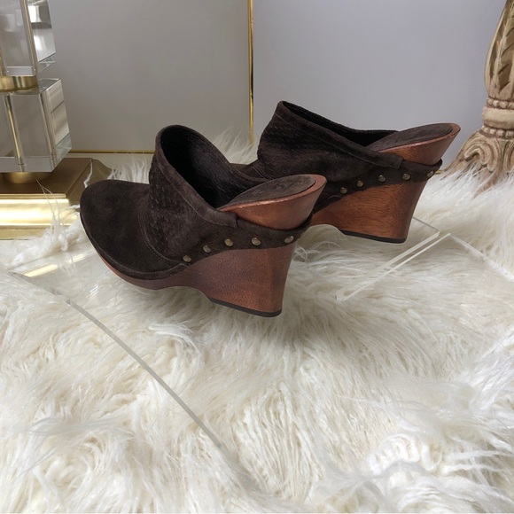 KORS Cupid Wedge Platform Boho Suede Leather & Wood Slingback Clog Michael Kors - Picture 3 of 8